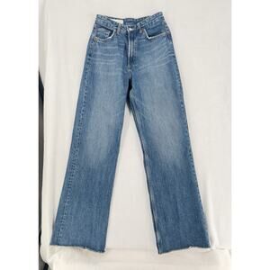 ZARA Women's Jeans Size 4 Blue Straight Leg Raw Hem Denim High Rise 100% Cotton